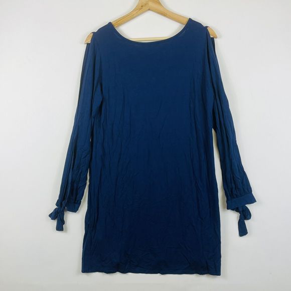 Lulus Blue Long Sleeve V-Neck Open Cold Shoulder Tunic Top Shirt‎ Womens Large - Picture 5 of 6
